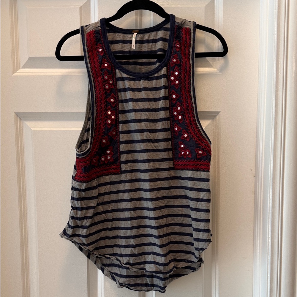 Free People Striped Muscle Tee with Red Accents